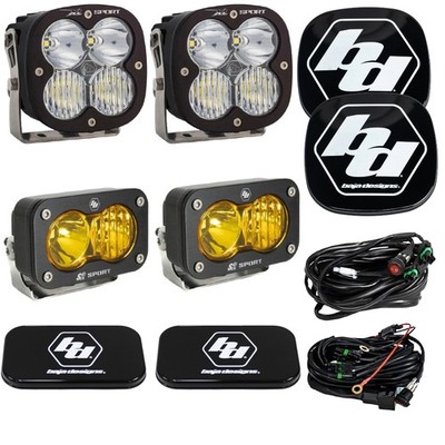 Baja Designs  Pair XL Sport Clear, S2 Sport Amber, Driving/Combo, Guards, Wiring