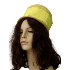 Vintage 1960s Sunny Yellow Pillbox Hat Wide Ribbon Bow Women's Size 7