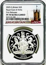 2025 S5PD GB SILVER 1OZ PROOF NGC PF70 UCAM ROYAL COAT OF ARMS FIRST RELEASES