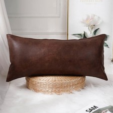 Decorative Lumbar Throw Pillow Covers 12 x 24,Premium Faux Leather Long Pillow C