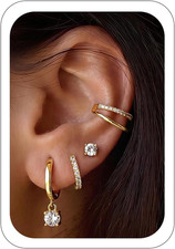 Gold Huggie Small Hoop Earrings for Women Stack Hypoallergenic 14K Gold Plated N