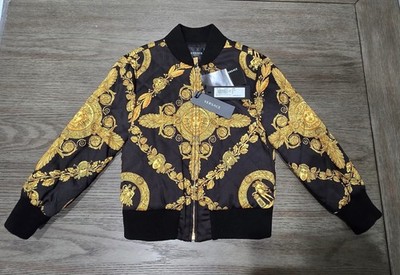 Versace Baroque Print Medusa Gold Bomber Jacket kid Black Zip 5A 110cm