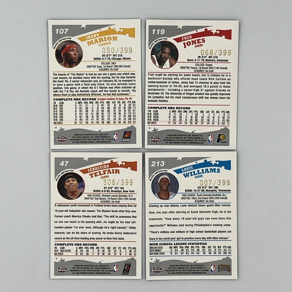 2006 Баскетбол Topps хром черный переливающийся лот из 4 #'d/399 Марион Джонс - Изображение 2 из 4