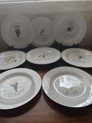 Pottery Barn Reindeer Set Of Christmas Salad Plates 1/2