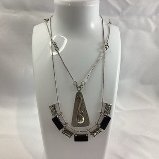 2x 925 Sterling Silver Statement Necklaces Panel Triangular Swirl 29.8g CV#948