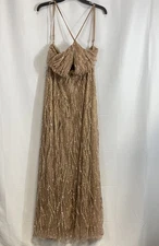Windsor NWT Rose Gold Glitter Mesh Criss-Cross Back Formal Gown Dress Women's S
