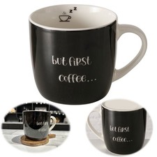 XL Jumbo Kaffeebecher 420ml Spruch "First Coffee" XL Henkelbecher Kaffeetasse