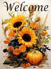 "Autumn Diamond Art Kits for Adults,5D Full Round Drill Dot Welcome Sunflower "