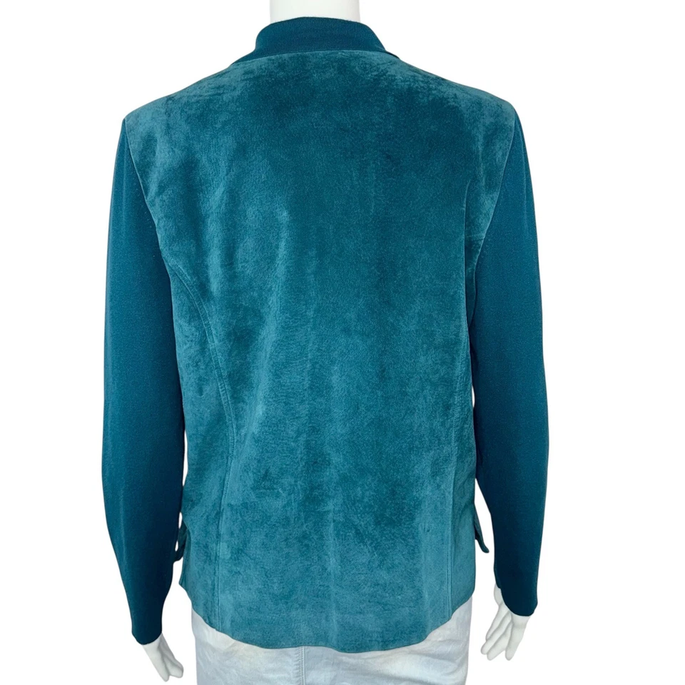 Chaqueta Blazer Para Mujer JONES NEW YORK Verde Azulado Cuero Genuino Gamuza Mediana Foto 4 de 4