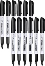 Fine Tip Dry Erase Markers - 12 Pack Black Whiteboard Erasable Markers Bulk,