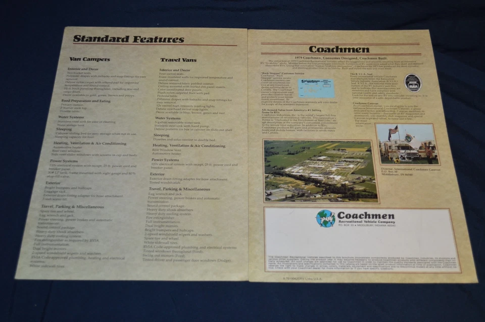 Dodge Coachmen 1979 cámper furgoneta de viaje opciones concesionario original característica anuncio impreso Foto 2 de 2