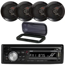 Pyle 1-DIN Bluetooth MP3/CD Boat Radio W/Black Cover, 4x 6.5" 150W Max Speakers