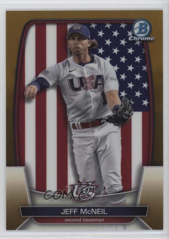 2023 Bowman Chrome WBC Flag Variations Gold Refractor 10/50 Jeff McNeil 06bg