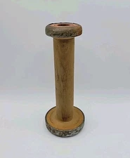 Vtg Wood  Textile Spool Bobbin  W/Metal Rims Industrial Primitive Apprx 8 5/8"T 