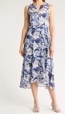 Tommy HilfigerKeyhole Sleeveless Midi Dress Size 4 New with Tags Blue Ivory