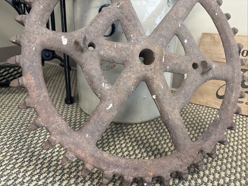 Antique 21” Cast Iron Gear Vintage Sprocket Steampunk Industrial Cog Farm Wheel - Picture 12 of 24