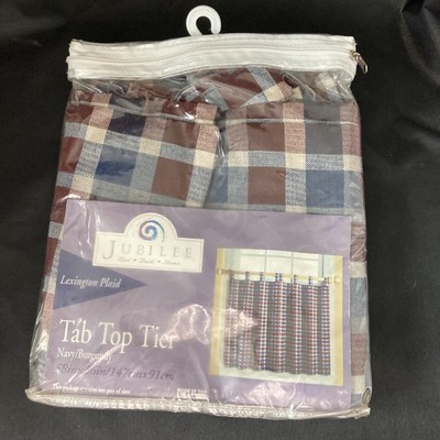 NIP Jubilee 1pr. of Tab Panels Lexington Plaid Navy/Burgundy 58in.x36in. Window