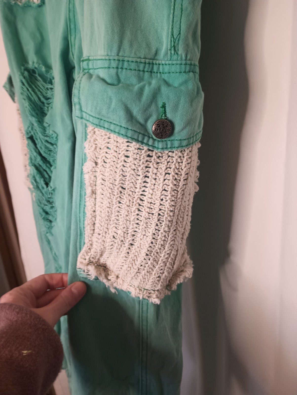 POL Women's Distressed Crochet Patchwork Cargo Jo… - image 3