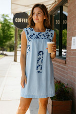 J. Marie The Libby Dress Size Small Blue Embroidered Tunic Linen Blend Lined