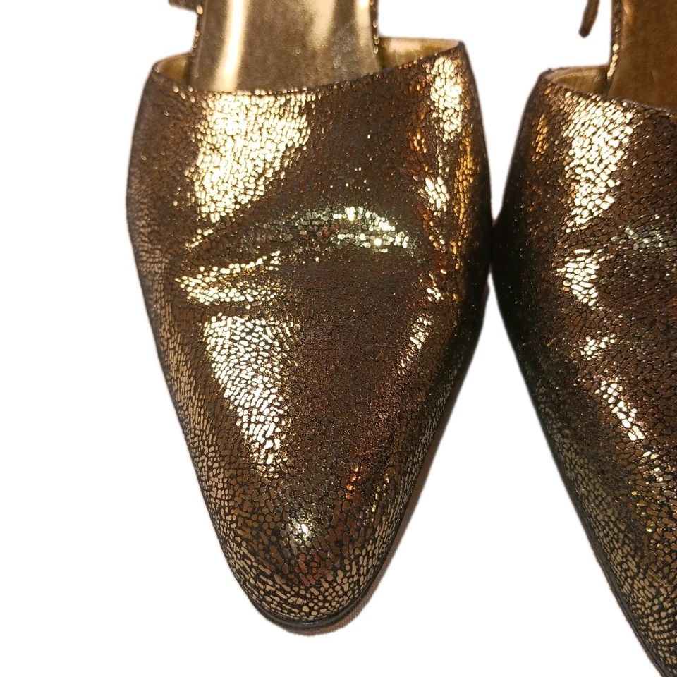 De colección Sesto Meucci Oro Brillo 3.5" Olé Cuero Suela Tacones Cadena Correa Talla 9 M Foto 3 de 4