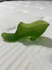 Vintage Fenton Green Daisy Glass Slipper