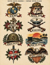 vt05 United States Marines Vintage Tattoo Flash Sheet Art Print