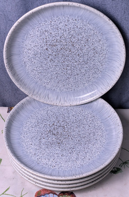 Denby Elements 10'' Light Grey Speckled 5 Plate Set Dish Stoneware Plates England