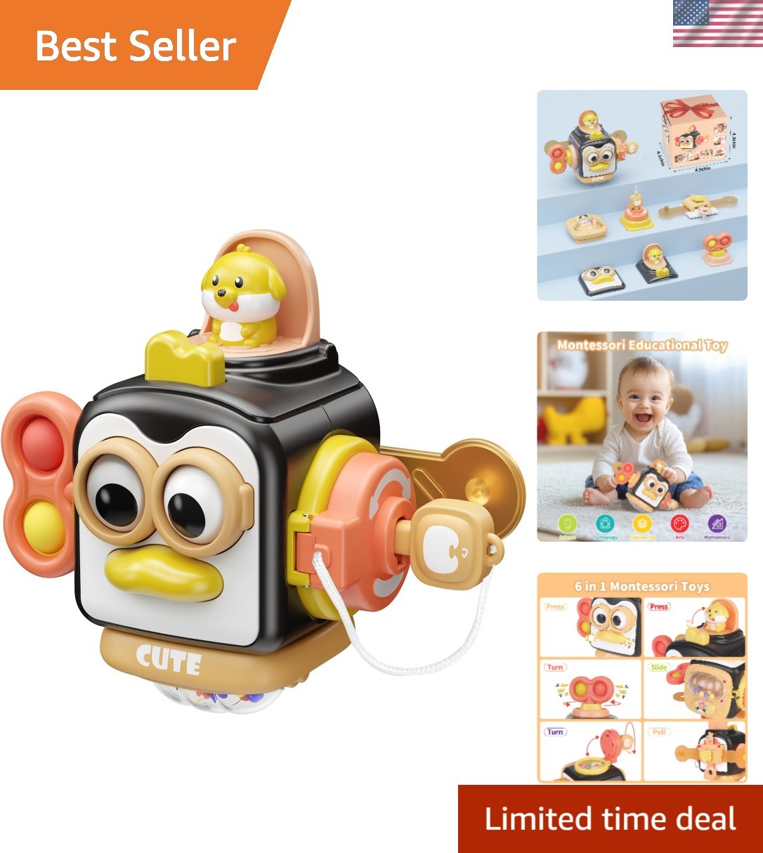 Montessori Sensory Cube Toy for 1  Olds - Travel-Friendly Ac