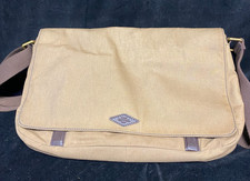 Borsa messenger piccola per laptop in tela fossile marrone a tracolla
