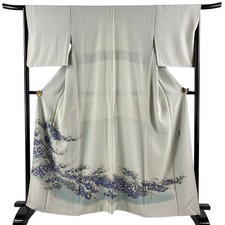 JAPANESE KIMONO IROTOMESODE GREY-GREEN 163cm 5 ft 4 in PURE SILK B1813