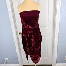 Lulus Wine Red Strapless Bustier Midi Dress Size XL Velvet Boned Bodice Party