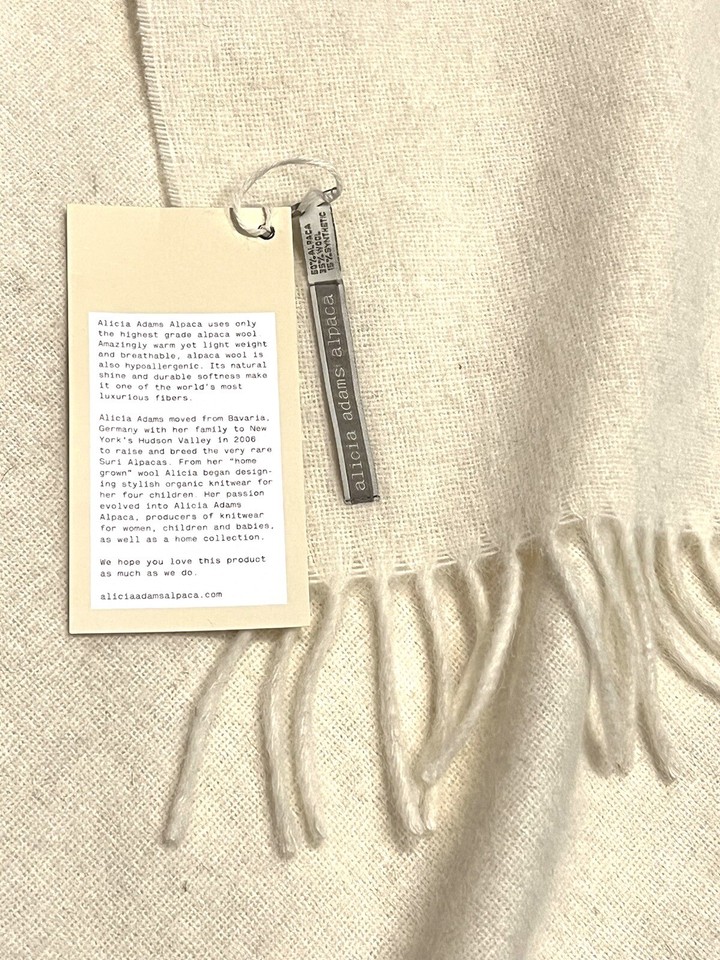 Alicia Adams Alpaca Wool Blend Patmos Throw Blanket Cream Ivory 51” X