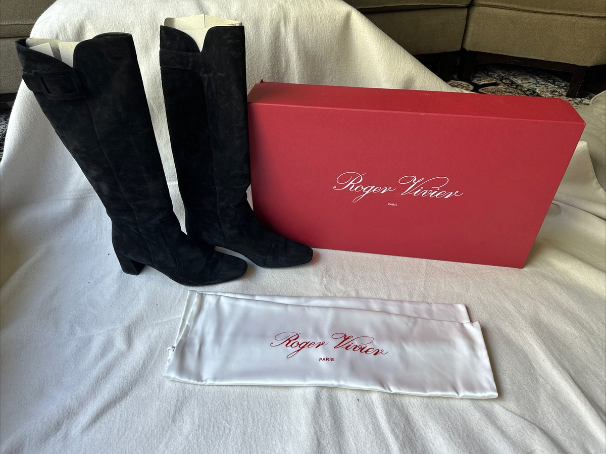 Roger Vivier Shoes Black Suede Knee High Boots Womens Size 39 | eBay
