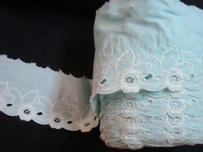 9 yds Eyelet Fabric 4'' Embroidered Scalloped TRIM Lt Blue Fringe Craft Clothing
