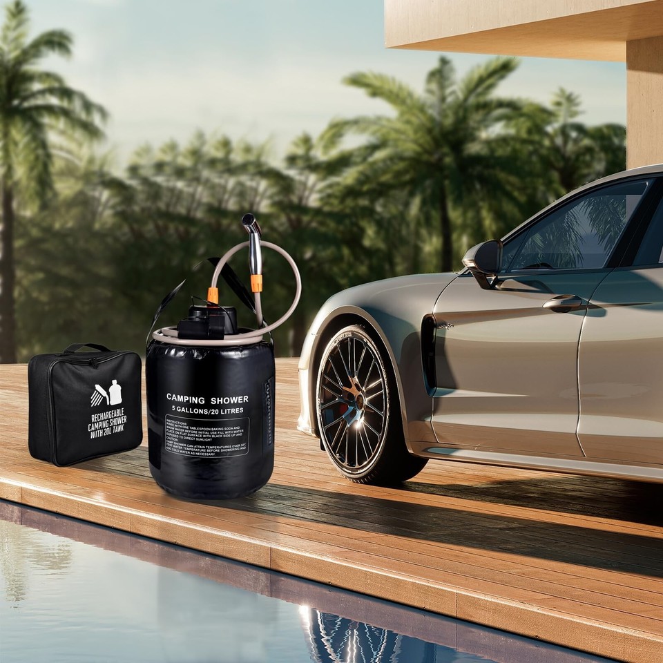 Portable camping shower,5 gallon/20 liter black PVC water bag,electric