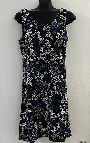 Cabi Womens Dress M Navy Vineyard Leaf Print Coastal Feminine Resortwear Bow NIP - Picture 2 of 15