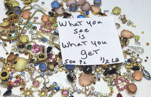 Vtg Mix Shape colors 1/2 Lb 500pc Swarovski Germany Japan Rhinestone N Settings - Picture 5 of 13
