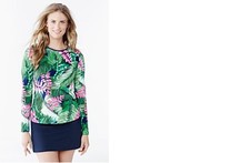 Lands End Women's Swim Tee Rash Guard - Deep Sea Palms New