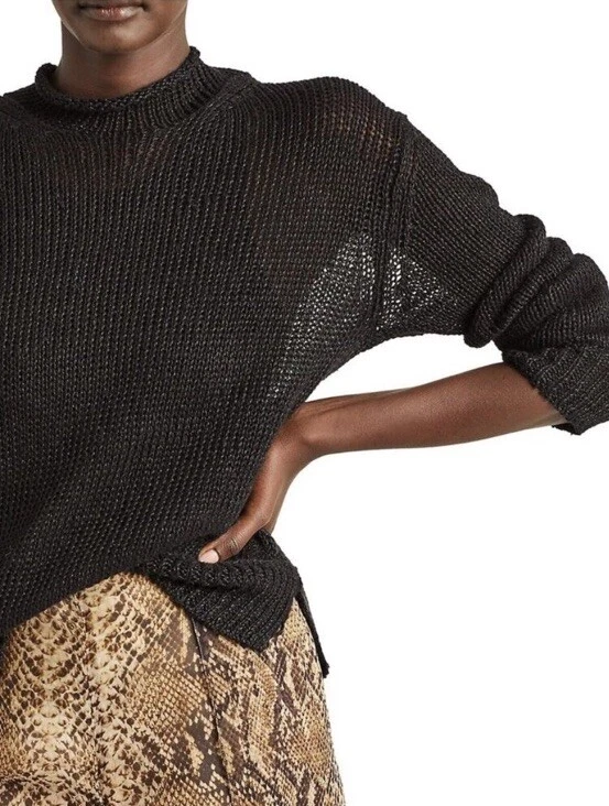 NWT $690 Ralph Lauren Collection Asymmetrical Linen Roll neck Sweater Black Sz L - Image 4 of 4