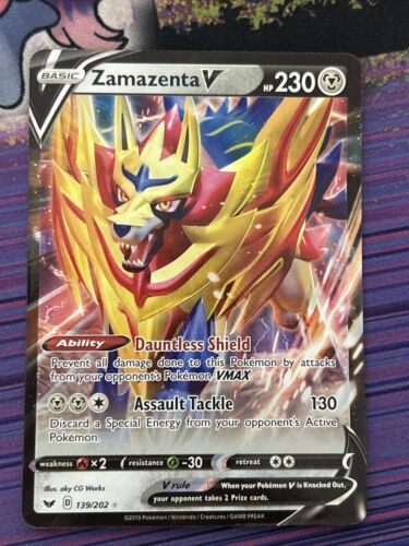 Zamazenta V 139/202 - Sword & Shield Base - Ultra Rare Holo Pokemon Card  - M/NM - Picture 1 of 2