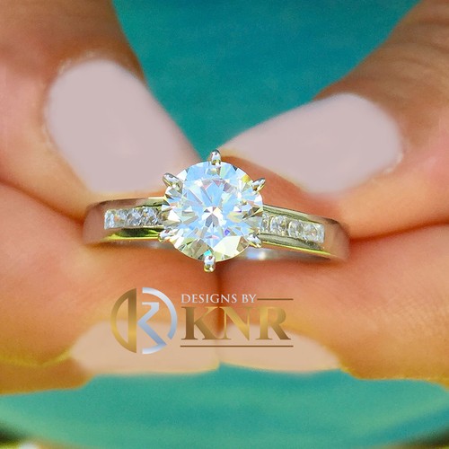ROUND CUT MOISSANITE RING BRIDAL WEDDING PRONG 14K SOLID WHITE GOLD CARAT 1.15CT - Picture 2 of 10