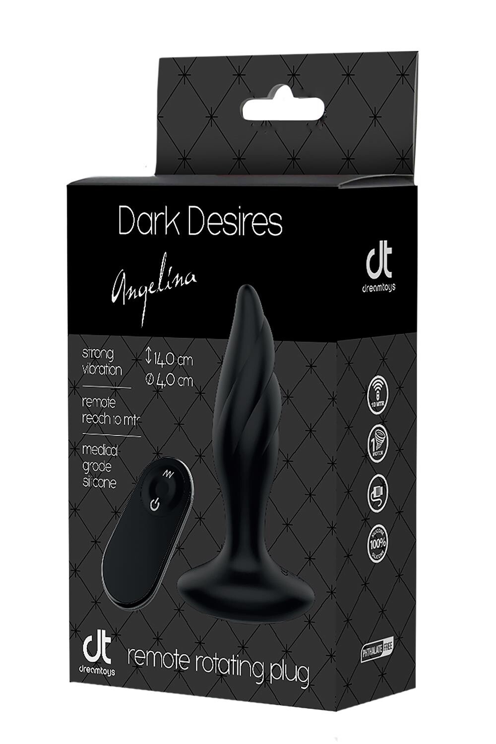 Angelina from the Dark Desires label is a rotating vibrating anal plug . BNIB