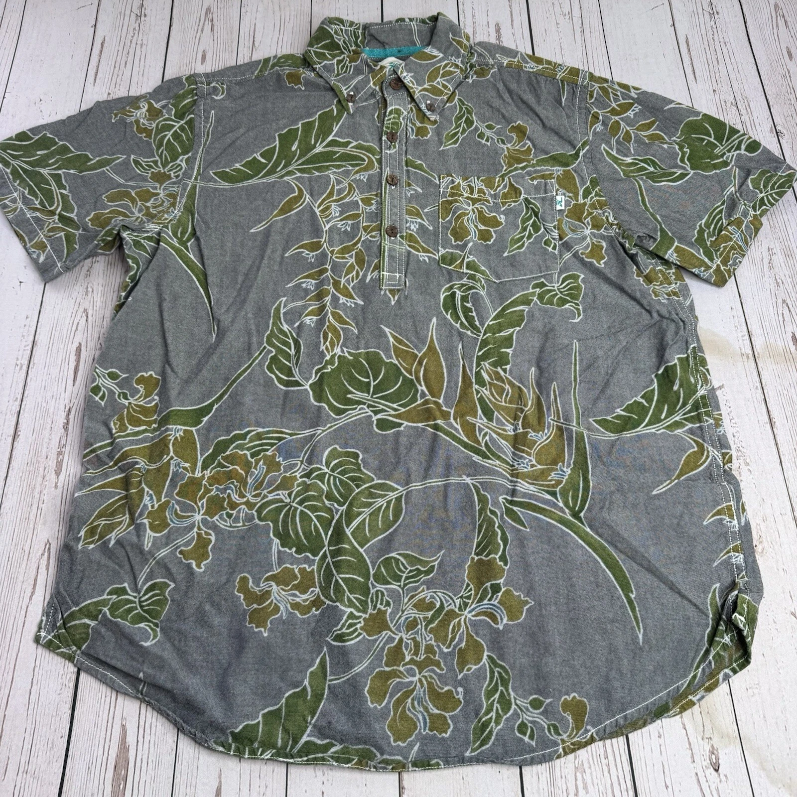 Hobie by Hurley Floral Short Sleeve Hawaiian Shirt Mens Large Gray Collared