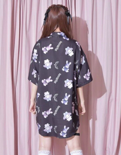 NEW Sanrio My Melody Short Sleeves Shirt Black Size M Kawaii Anime - Picture 4 of 5