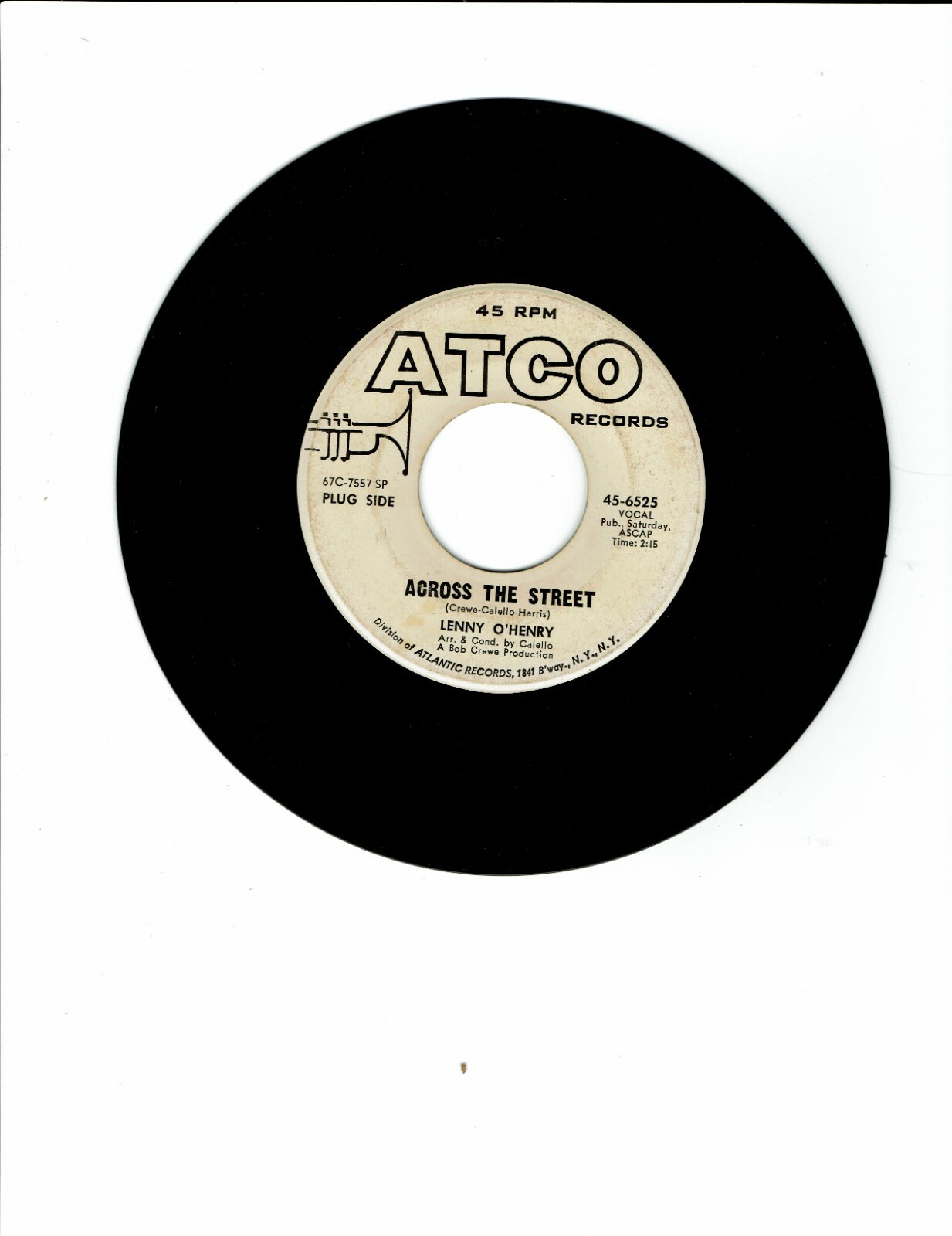 Lenny O'Henry Northern Soul 45(ATCO 6525) Across The Street/Saturday Angel PROMO