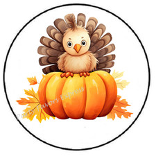 TURKEY SITTING ON PUMPKIN THANKSGIVING ENVELOPE SEALS LABELS STICKERS FAVORS