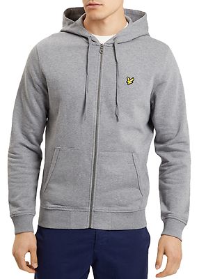 Lyle & Scott Mens Cotton Zip Up Hooded Sweatshirt Top Loopback Hoodie Grey Marl