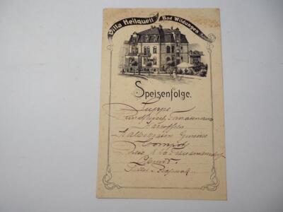 Villa Heilquell Bad Wildungen Hufelandstrasse 15 Speisefolge um 1900 Speisekarte