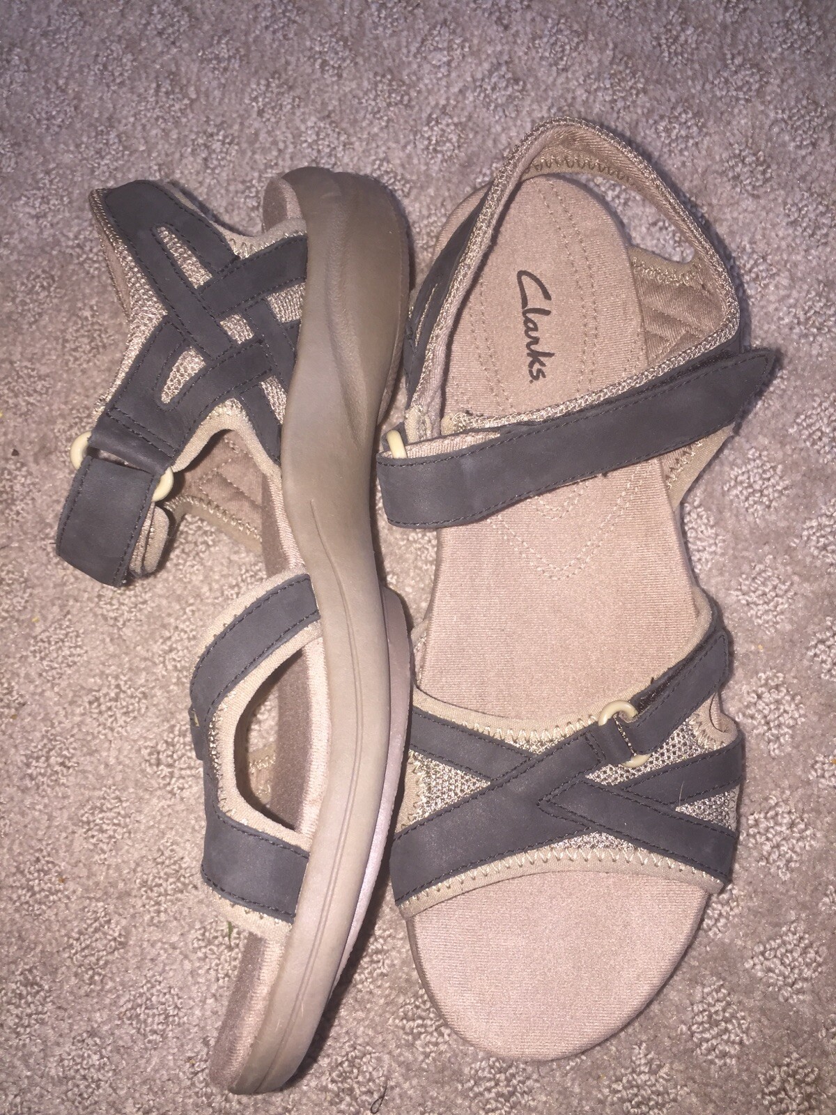 Clarks In Motion Peak Leather Sandals Shoes Adjustable Beige Black 9 M Nwob Ebay