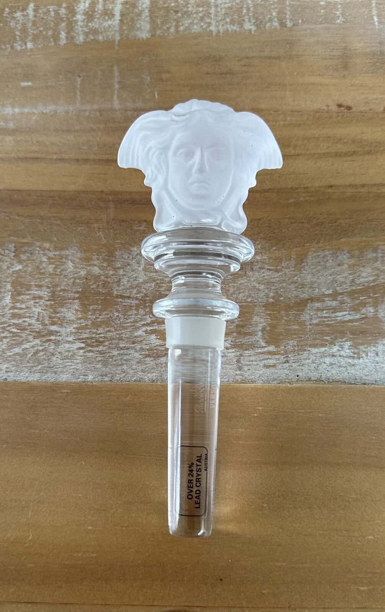 NIB Versace Rosenthal Frosted Clear Crystal Medusa Wine Bottle
